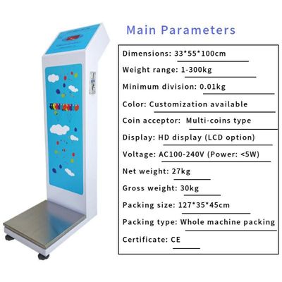 AC 100-240V Fornecimento de energia Balanças de pesagem de bagagem operadas por moedas com N.W/G.W de 27KG/30KG