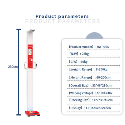Proba ultra-sônica profissional Escala de medição de gordura de altura e peso totalmente automática