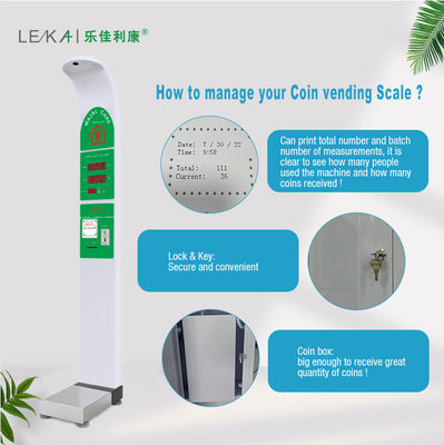 Smart AC100-240V Operação de moedas Altura Peso Balança corporal Venda com impressão G.W 47kg