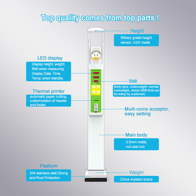 Display LED Máquina de medição eletrônica de altura e peso por ultra-som Faixa de peso 8-200kg